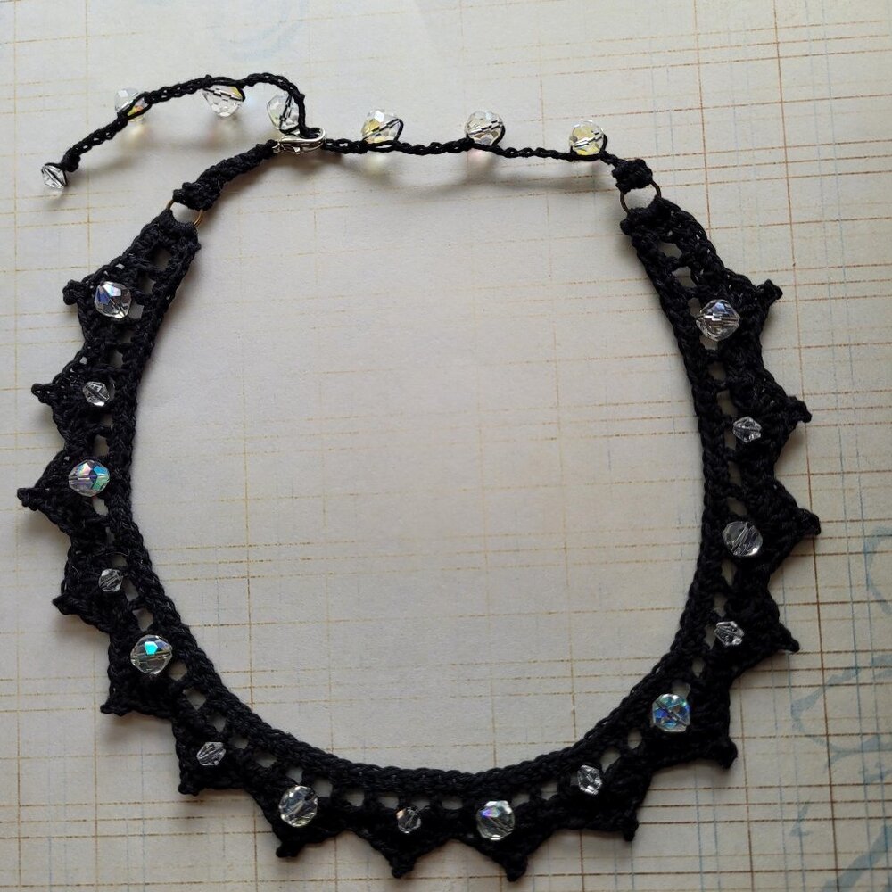 Repurposed Vintage Jewelry on Hand Crafted Crochet Boho / Goth Choker Necklace